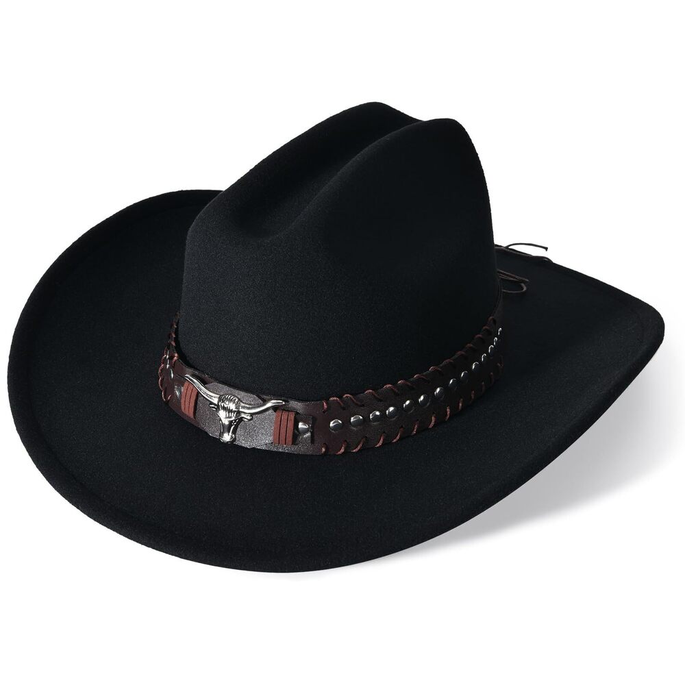 3064 Extra Large Cowboy Hats Black Cowboy Hat Big Head with Buckle Belt